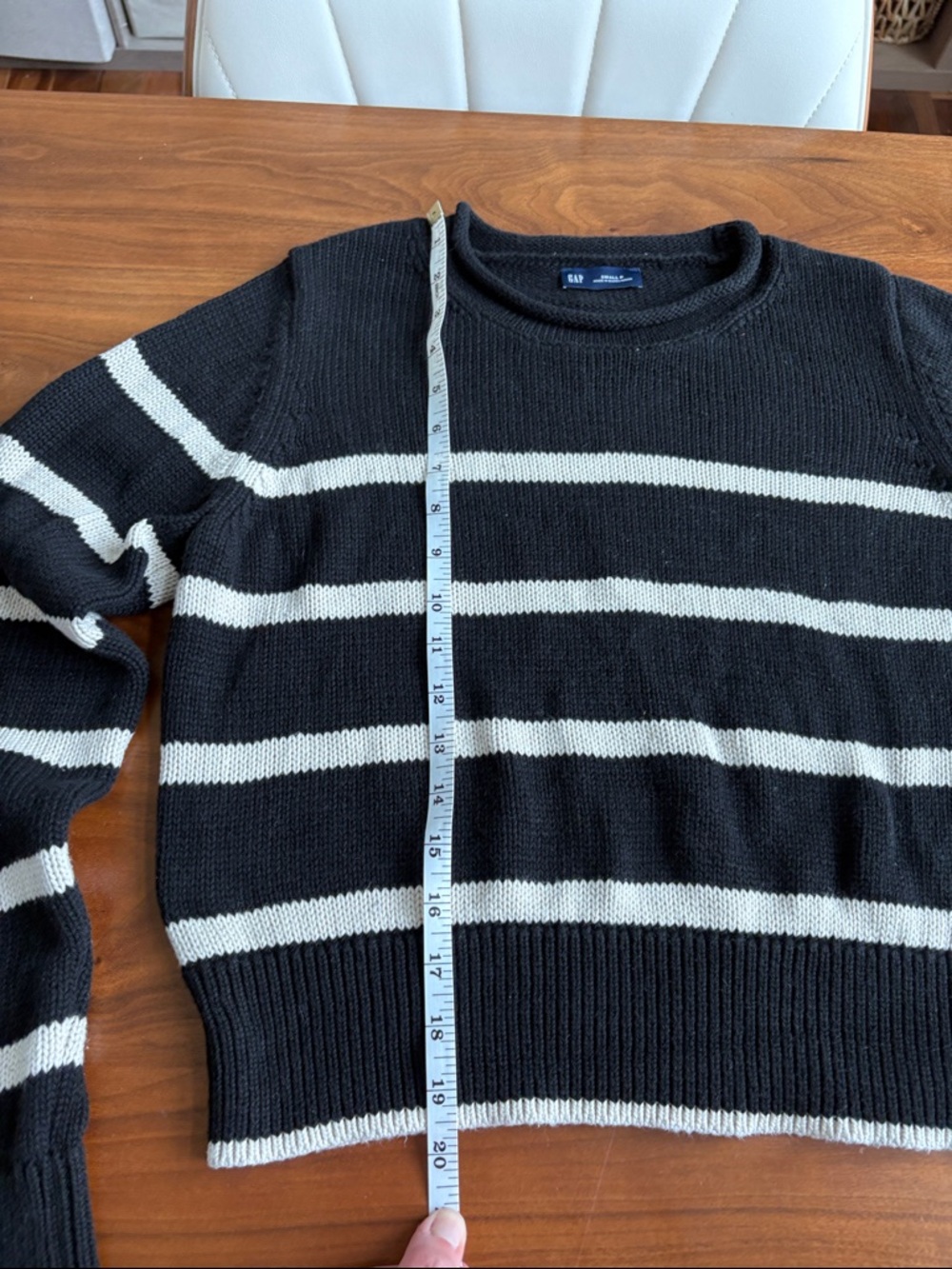 Gap Shrunken Roll Neck Sweater Cotton Black Off White Stripe Size Small - Picture 8 of 11